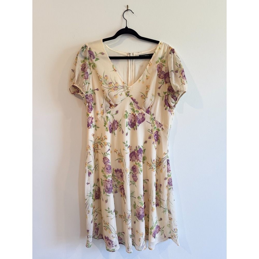 Lauren Ralph Lauren Floral Babydoll Dress Womens 16 Chiffon A-Line Short Sleeve